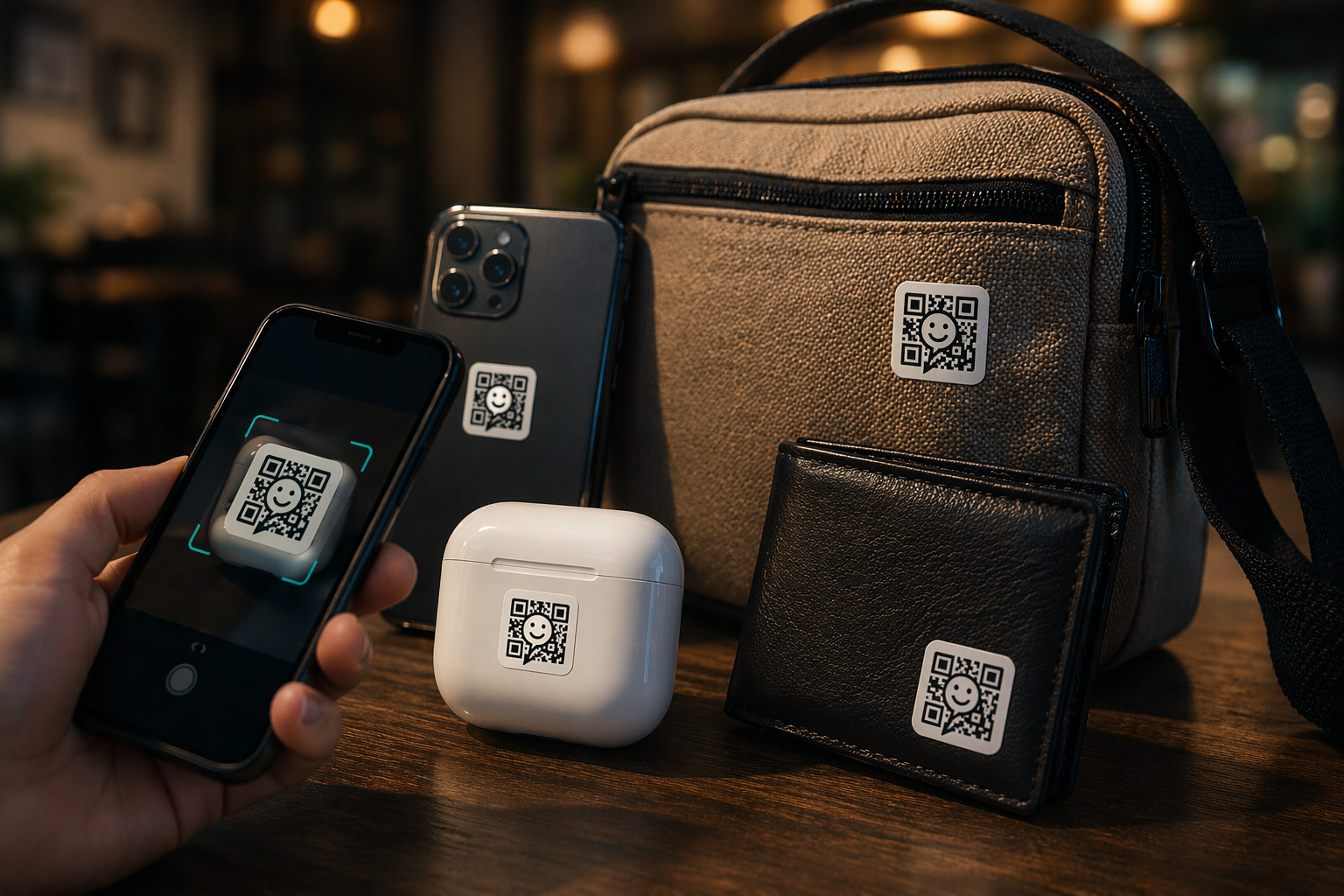 Lost and found QR sticker on a wallet